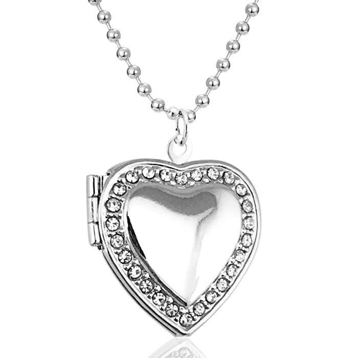 Chaine De Cou Vendue Seule DNLV2 Love Heart Médaillon Pendentif Femme Blanc Cz Birthstone photo Médaillon Mémoire vivante Médaillon
