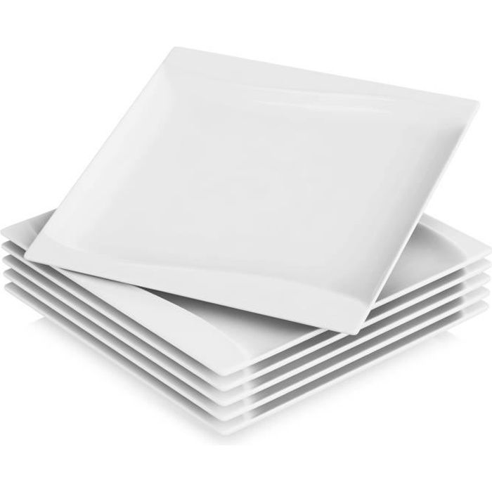 6pcs Assiettes Plates Vaisselles Assiette Carrée Porcelaine Plat Service de Table Malacasa Série CARINA