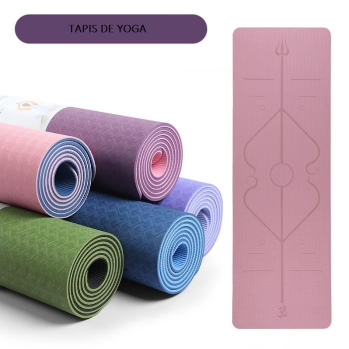 Tapis de Yoga en TPE avec Lignes d'alignement du Corps, 183x61x0.6 cm, Tapis Yoga Antidérapant et Durable, avec Un Sac à Dos rose +