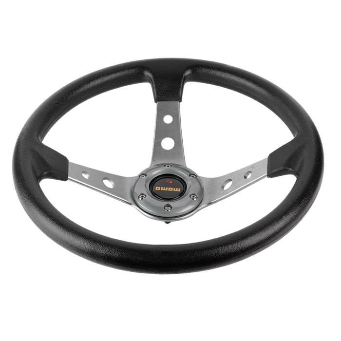 14in 350mm Universal Aluminium PU Cuir Voiture Sport Racing Drift Volant Argent