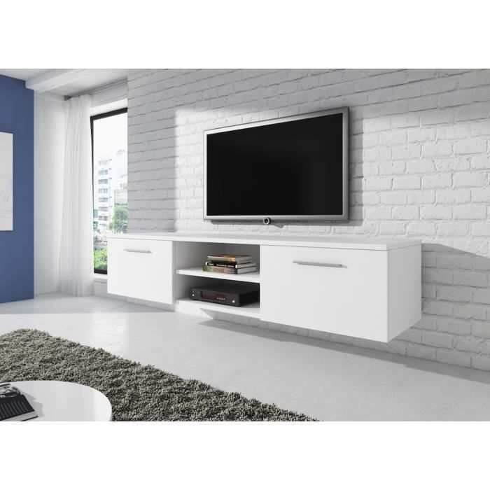 VEGAS Meuble TV Flottant contemporain décor Blanc - 150 cm