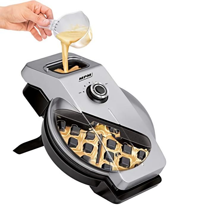 MPM MGO-32 Gaufrier professionnel pour 4 gaufres triangulaires épaisses, plaques antiadhésives, température automatique, 1000W