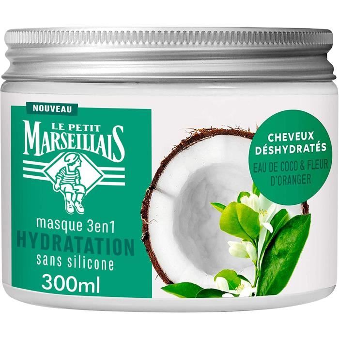 Le Petit Marseillais Masque Hydratation pour Cheveux Secs et Abîmés, Eau de Coco Fleur d'Oranger, 300ml