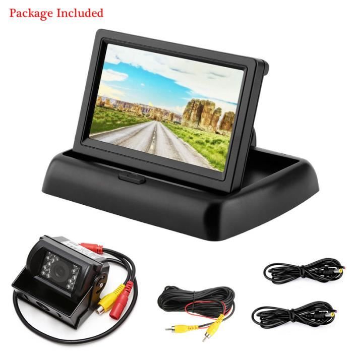 Sauvegarde de véhicule 18 LED IR Vision nocturne caméra de recul étanche + 4.3 -Kit de moniteur de rétroviseur LCD pour voiture 12V-