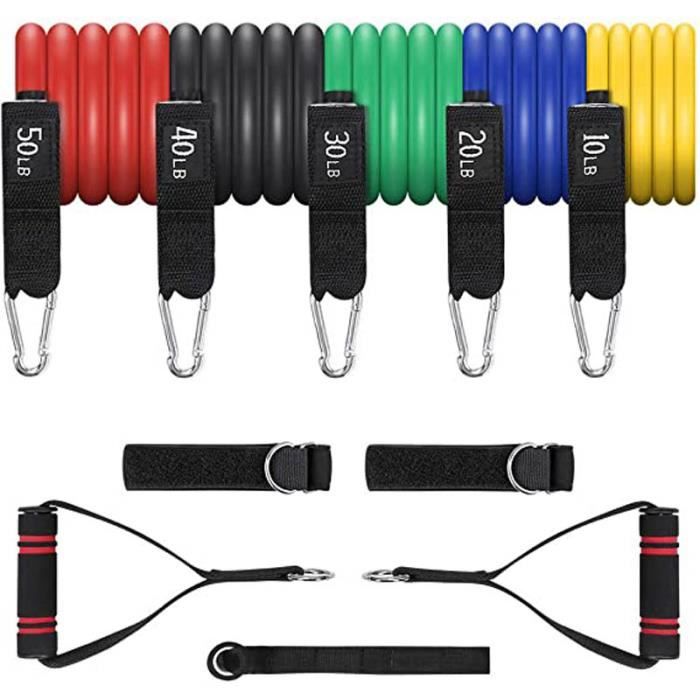 Elastiques Musculation Latex,Kit Fitness Bandes Exercise,Résistance Cumulée 150Lbs pour Musculation,Gym,Yoga,Rééducation Tractions