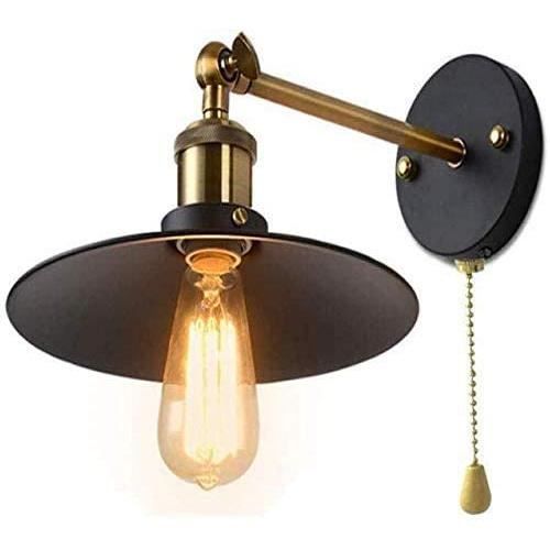 AUNEVN Rétro Métal Applique Murale Rond Noir Fer forgé Abat-jour Bras Oscillant Ajustable Industrielle E27 Lampe Murale avec In A415