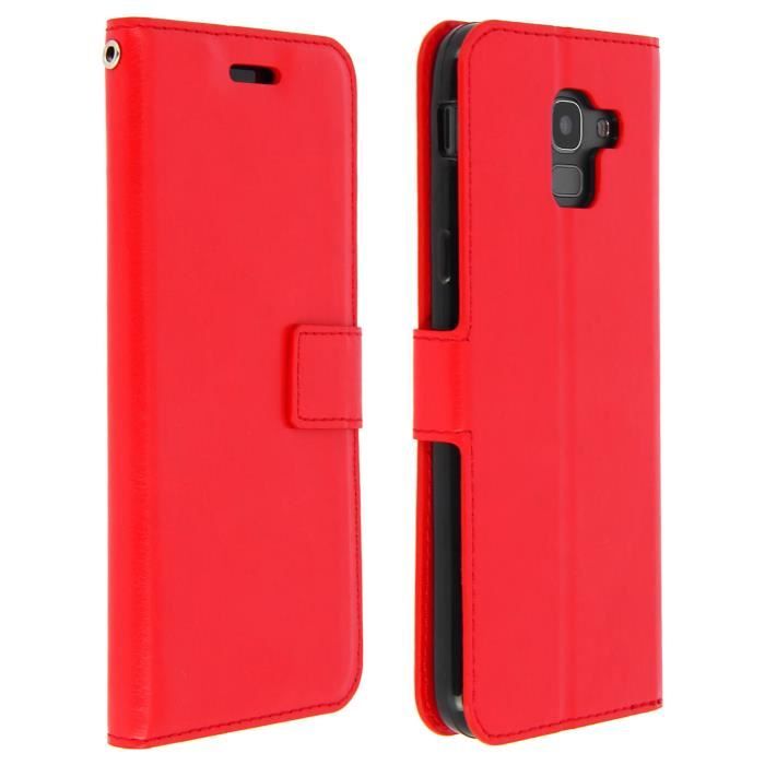 Housse Folio Samsung Galaxy J6 Etui Porte carte Fonction Support - Rouge