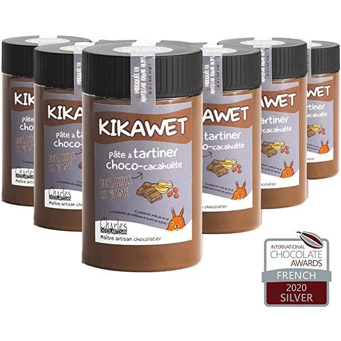 Lot de 6 pots pâtes à tartiner chocolat lait cacahuètes Kikawet - 6x280 g