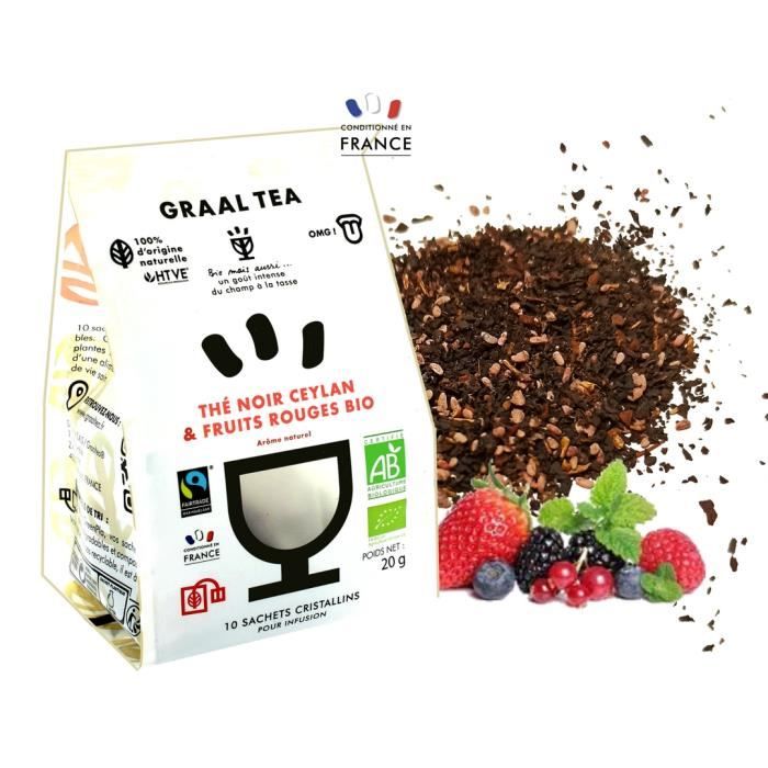 GRAALTEA THÉ NOIR CEYLAN & FRUITS ROUGES Bio & Équitable en sachet cristallin biodégradable compostable - Arôme naturel de fruits