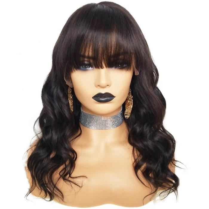 12pouce LACE FRONT Perruque De Cheveux Humains Avant Vague De Corps Avec Frange Perruque De Cheveux Remy Brésilienne