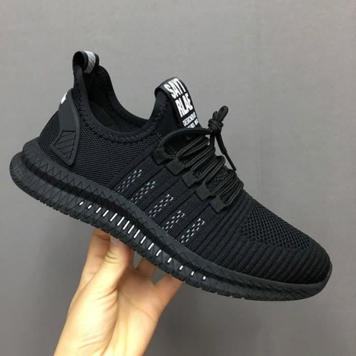 Baskets légères en maille, chaussures de marche décontractées pour hommes et femmes-noir-blanc