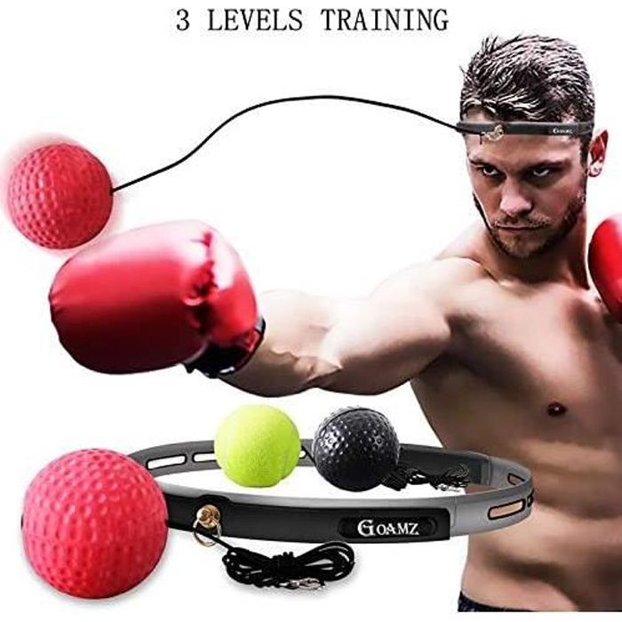 Boxe Balle, 3 Différents Boxing Reflex Ball + Bandeau Ajustable, pour Les Réactions de Vitesse d’entraînement s’améliorent
