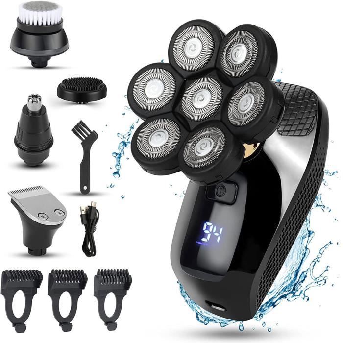 Rasoir électrique 7 Têtes IPX7 USB Rechargeable 5 en 1 Tondeuses Barbe Cheveux