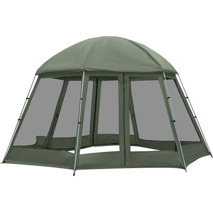 Outsunny Tente de camping randonnée hexagonale pour 6 à 8 personnes avec sac de transport et piquets de sol fibre verre polyester