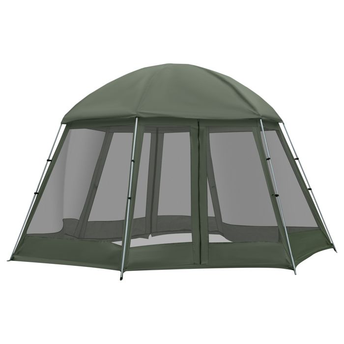 Outsunny Tente de camping randonnée hexagonale pour 6 à 8 personnes avec sac de transport et piquets de sol fibre verre polyester