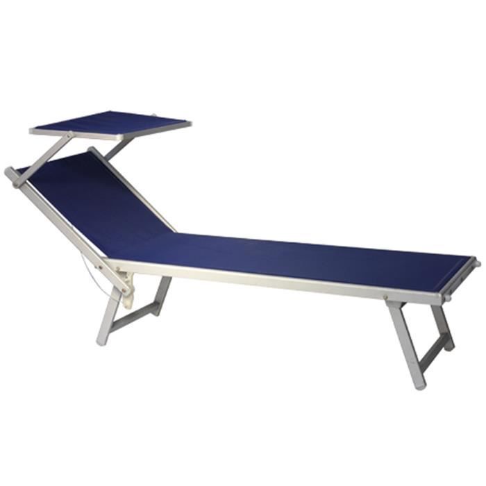 Transat - bain de soleil en aluminium et textilène coloris bleu - 194 x 66 x 39 cm