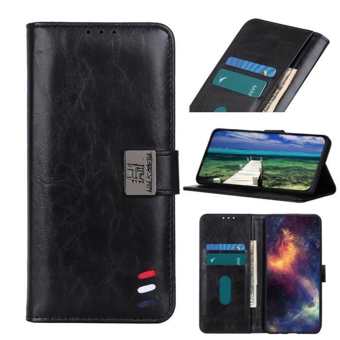Housse à Rabat Portefeuille pour Wiko Y62,Etui de Protection avec Fonction Support Magnétique Portables,Noir R3NW