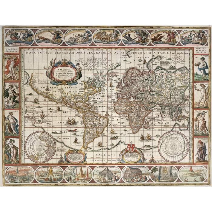 Puzzle Adulte : Ancienne Carte du Monde de 1650 2000 Pieces - Collection Planisphère - Géographique - Pays