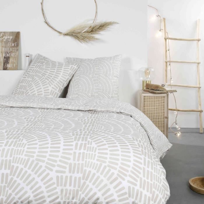 Parure de lit Mawira 2.15 imprimé blanc graphique 240x220 cm - Blanc - Today