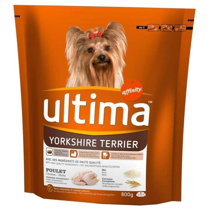 Ultima Croquettes Yorkshire Terrier Chiens Poulet Riz Céréales Complètes Format 800g (lot de 3)