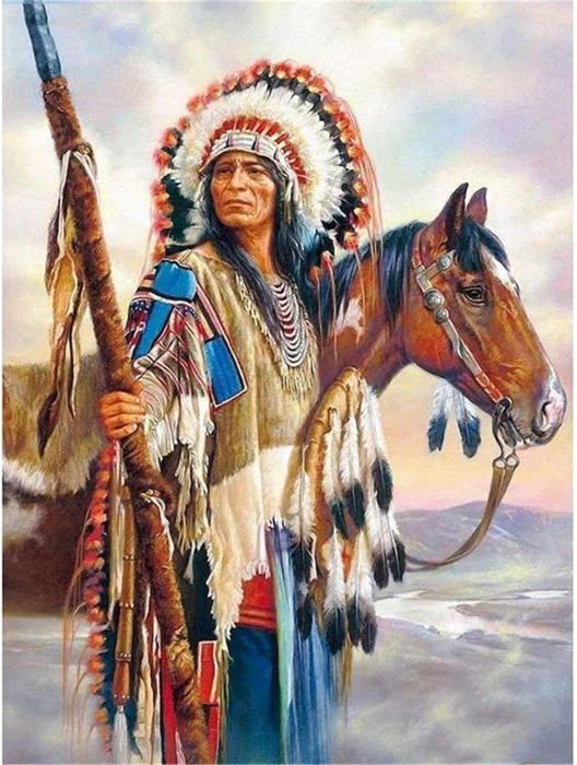 Kit Peinture Par Numéros Adulte - Toile 40x50 Cm Indien à Cheval, Avec Pinceaux Et Peintures, Décoration Murale
