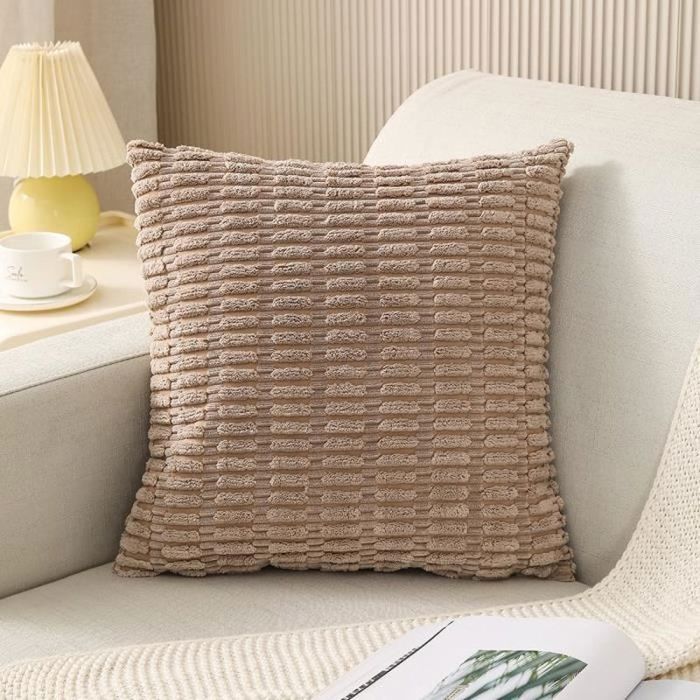 MAIXUN Coussin Beige Velours 45x45 Cm - Lot De 2 Taies D'Oreiller Décoratives Pour Canapé Et Chambre