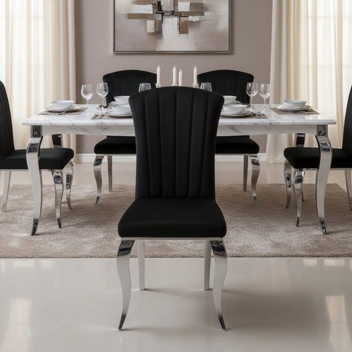 Lot de 6 chaises baroque louis chrome velours noir