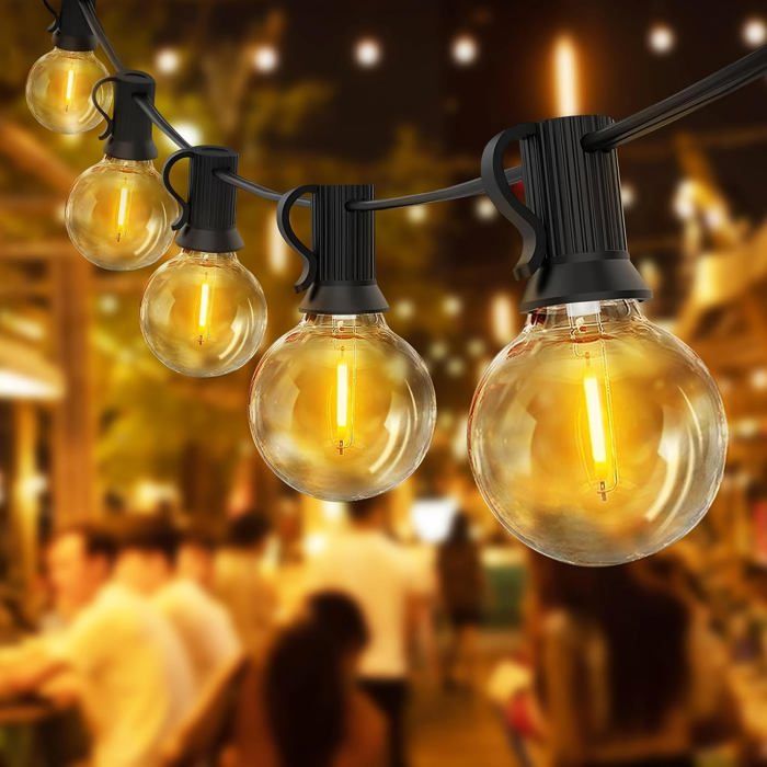 Guirlande Guinguette Exterieur Solaire 30M 50+2 G40 LED Exterieure IP65 Etanche Avec RF Télécommande Jardin Fête Terrasse Cour - Maison