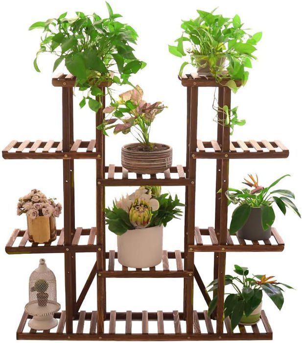 Unho Grande Étagère Plantes Intérieure Bois Style Scandinave - Support Pot De Fleurs 2 Niveaux Pour Maison Balcon Jardin