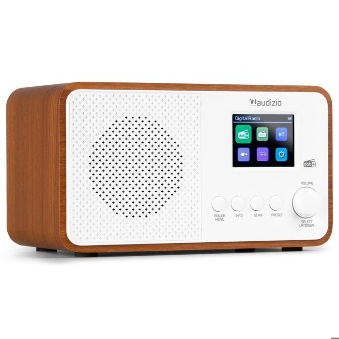 Audizio Avio Radio DAB+ Bluetooth 5.0 - Blanche 20 Stations Enregistrables Écran Couleur 24