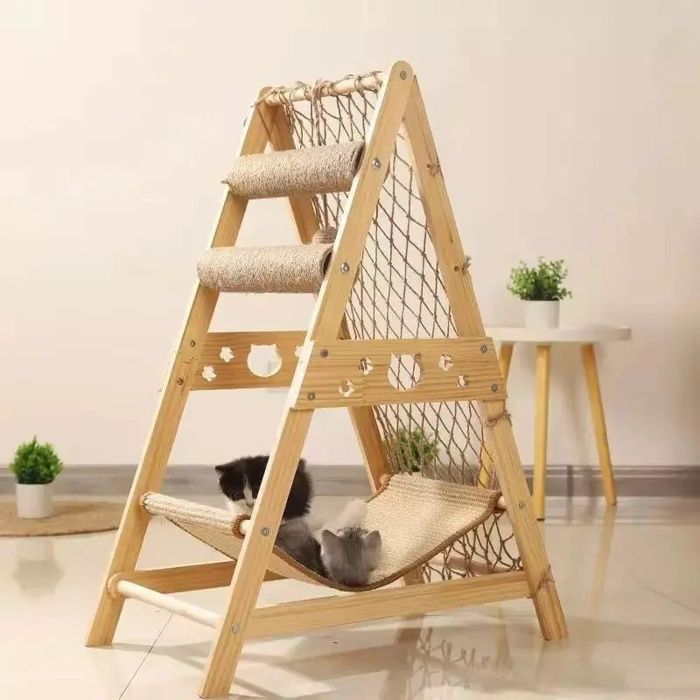 Comparer les prix de Arbre à chat avec 2 Poteaux à Griffer,1 Hamac,1 maille tressée 65x40x85cm Gris