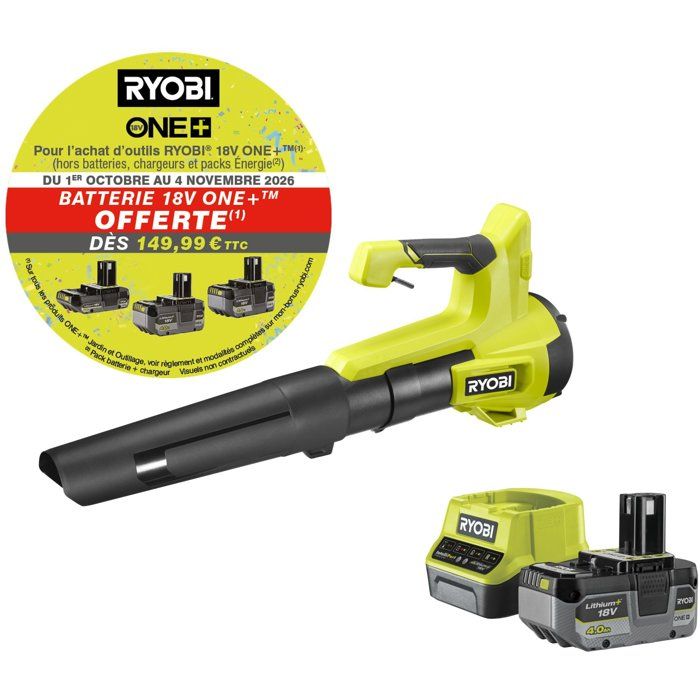Souffleur RYOBI 18V Turbo Jet – Vitesse Max. 160 km/h, Débit 99 m³/min