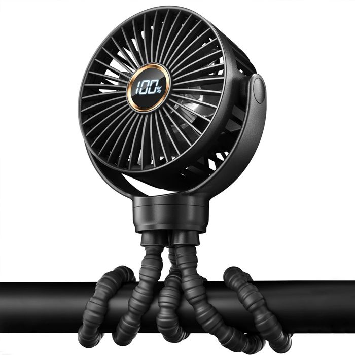 Ventilateur Poussette pour bébé 2000mAh 3 vitesses Petit ventilateur de bureau portable rotation à 360° trépied flexible à clipser - Bleosan