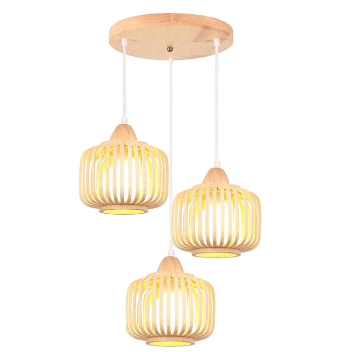 SNOGOLD 3 Lampes Suspension Luminaire Rétro Lustre en Bambou et Bois ...