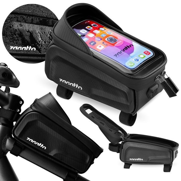 Zagatto Sacoche de vélo noire pour cadre sac de vélo ÉTANCHE pochette 13x20x10cm