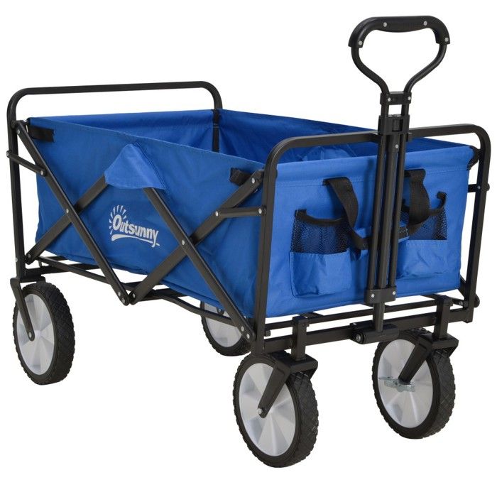 Chariot De Jardin Pliable VIVOHOME 200L - Chariot Transport 136 Kg Avec Roues, Poignée 90° Et Porte-Gobelets - Idéal Camping & Jardinage