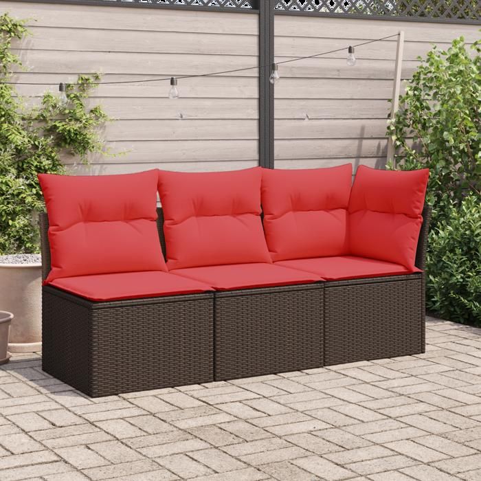 vidaXL Canapé de jardin sans accoudoirs avec coussins en poly rotin marron 366224