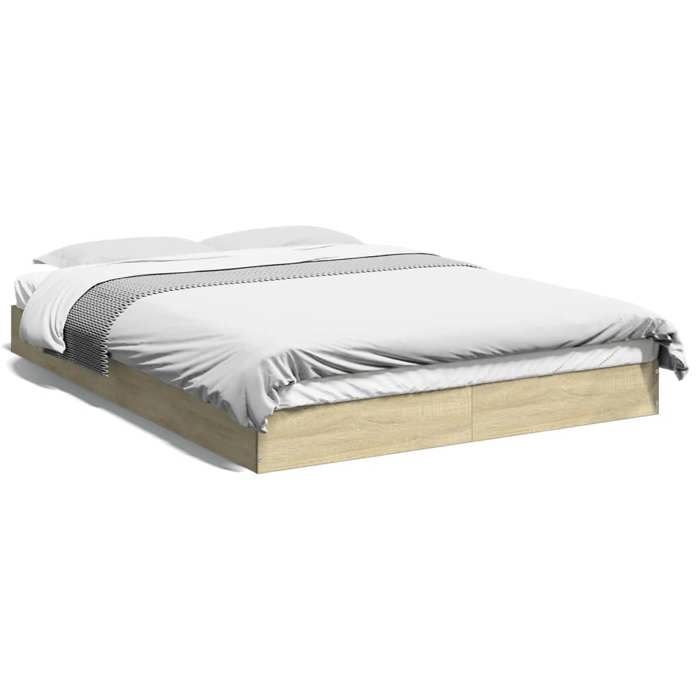 Cadre de Lit Double - VIDAXL - Chêne Sonoma - 140x200 cm - Bois dingénierie - Assemblage requis