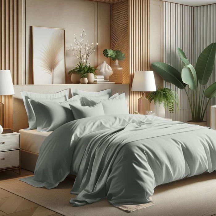 Parure de Couette Unie 4 Pièces - 220 X 240 CM - 1 Drap Housse 160x200 cm + 2 Taies doreiller 50x70 cm - 100% Pur Coton ARGENT