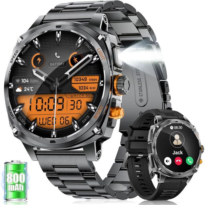 Montre Connectée Homme LIGE 1 75 AMOLED Batterie 800mAh LED 100+ Sports Bluetooth Cardio/Sommeil Android iOS