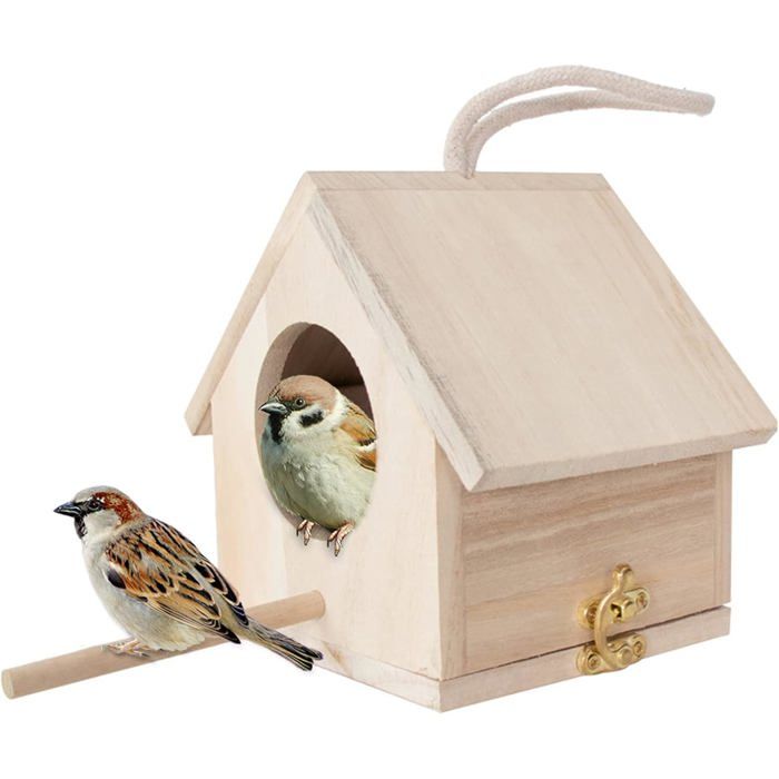 Nichoir Oiseaux Bois Extérieur Suspendu Cabane Rouge Gorge Mésange DIY Peinture Jardin Arbre