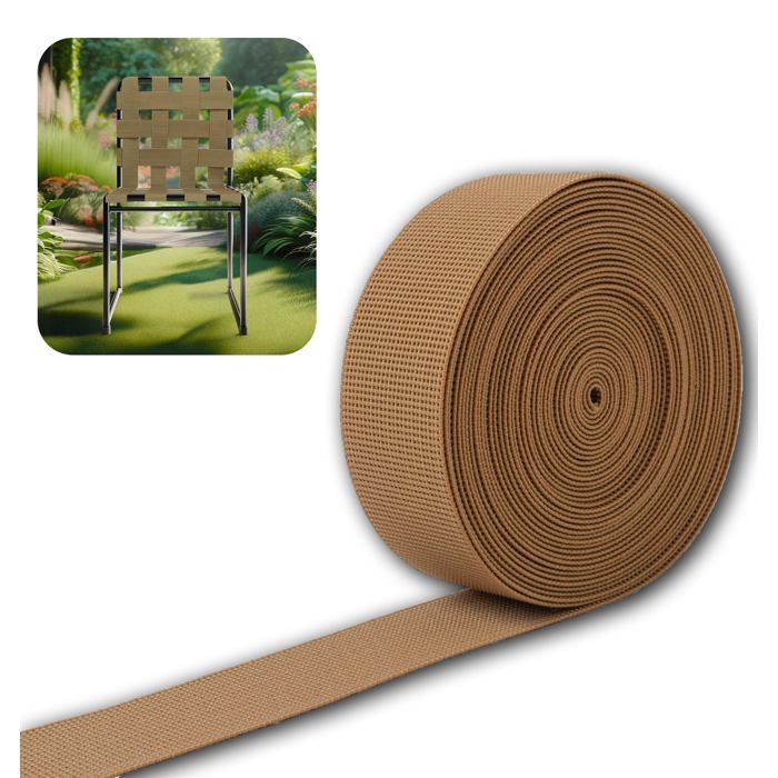 Sangle élastique mobilier jardin 10 m x 50 mm - Marron - Fabriquée en Italie