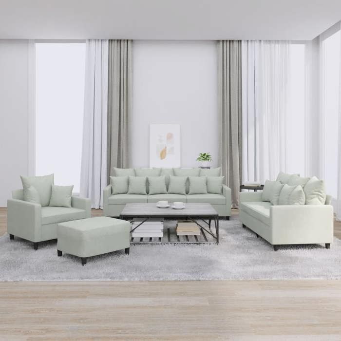 Ensemble de canapés en velours - vidaXL - 4 pièces - Gris clair - Velours doux - Structure robuste - Assise confortable
