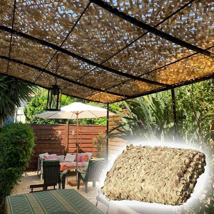 Xrdbfd Filet De Camouflage, Filet Protection Solaire De 1,5x2/3x4/3x6/4x5/4x6/5x8m, Filet De Camouflage Renforcé pour Militaire/Chasse/Ombre, Beige,7x7m(23 * 23ft