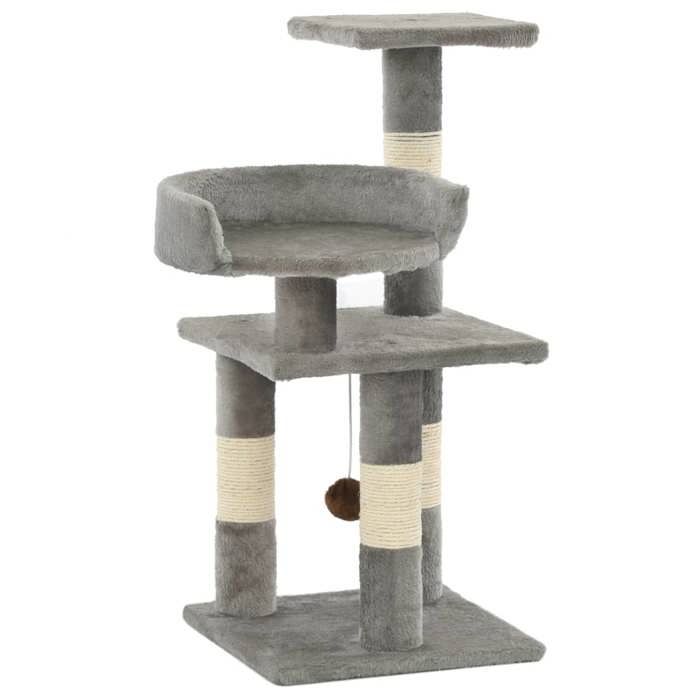 Arbre à chat avec griffoirs - vidaXL - 65 cm - Gris - Corde en sisal - Peluche douce - 30x30 cm base - Balle suspendue Arbre à chat avec griffoirs - vidaXL - 65 cm - Gris - Corde en sisal - Peluche douce - 30x30 cm base - Balle suspendue