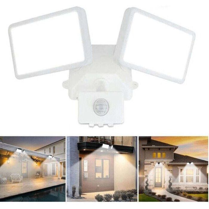 Projecteur extérieur LED avec détecteur de mouvement - OKZ - Double tête - Étanche IP65 - Blanc lumière du jour - 18W