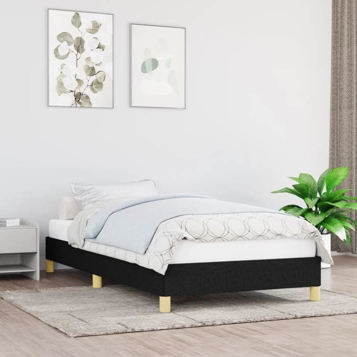Structure de lit en tissu - UU - 80x200 cm - Noir - Tissu polyester - Contreplaqué - Bois dingénierie - Pieds robustes