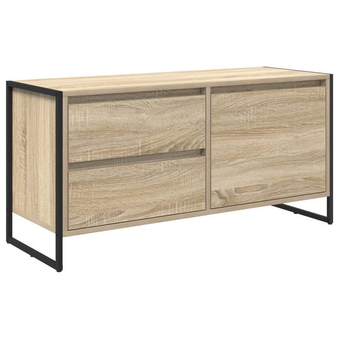 Meuble TV industriel - vidaXL - Sonoma - 100x36x495 cm - Bois dingénierie - Pieds en acier - Tiroir - Porte