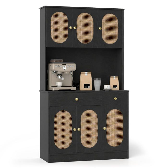 Buffet haut - HELLOSHOP26 - 100x40x180 cm - 6 portes - Station de recharge intégrée - Noir Buffet haut - HELLOSHOP26 - 100x40x180 cm - 6 portes - Station de recharge intégrée - Noir