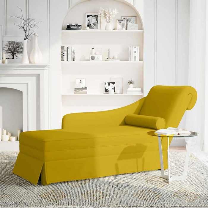 Les Soldes Fauteuil long (1 PLACE) - CLOUD - Transat SALON - avec traversin et accoudoir droit jaune velours J1698